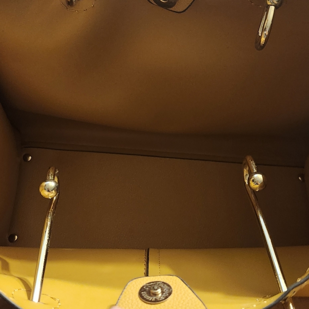 Yellow and Tan Handbag with Gold Accents 2 Peice Set Mustard Color